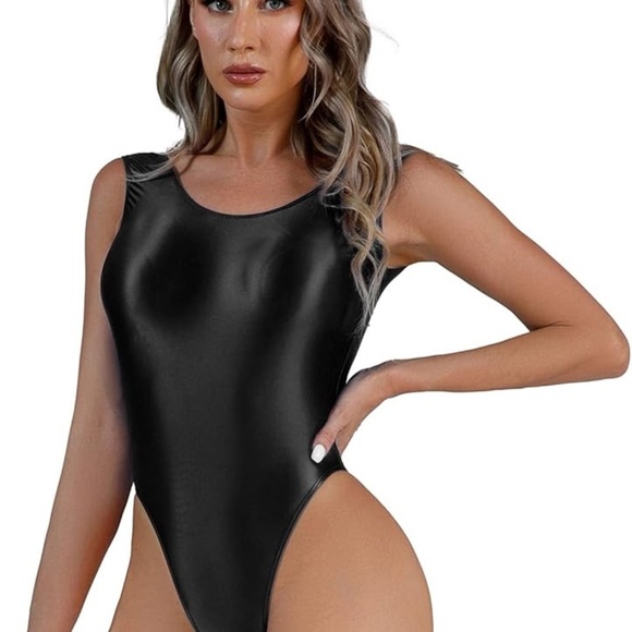 Black Bodysuit with High-Cut Leg and Scoop Neckline NWT 69.99 - Picture 2 of 6